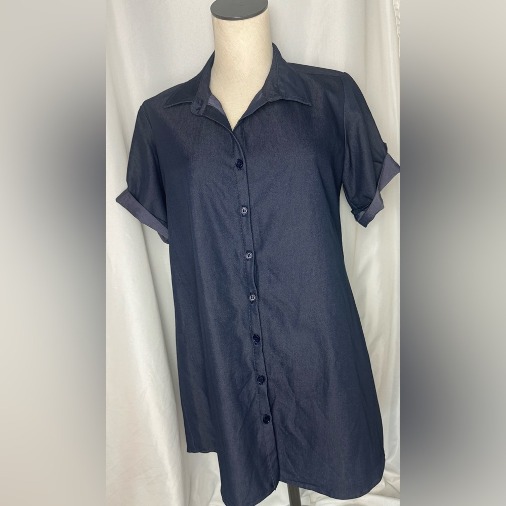 Necessary objects Navy Blue Button-Up Shirt collar Dress XS